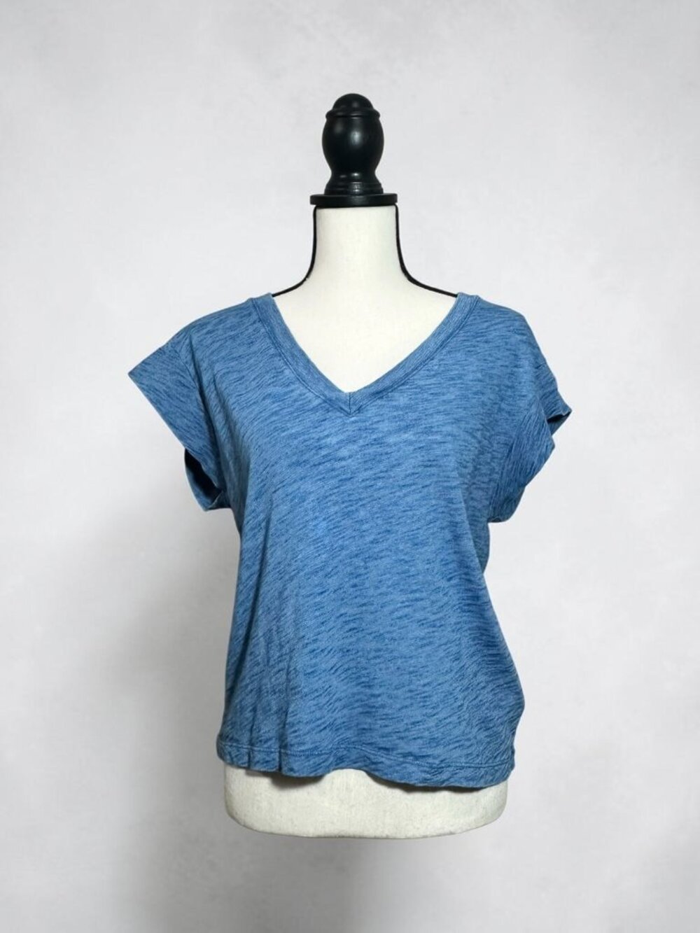 Madewell T-Shirt Women’s Size M Blue V-Neck Cap Sleeve Hemp Cotton Knit MD073